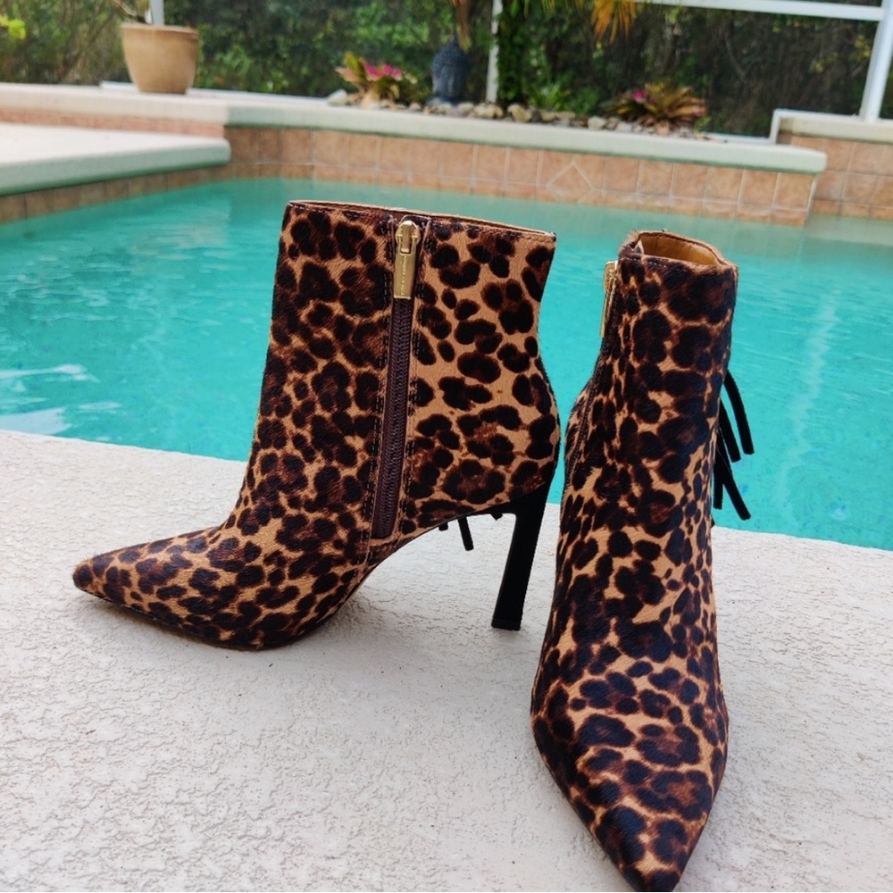 Vince Camuto Cowhide Leopard print ankle boots